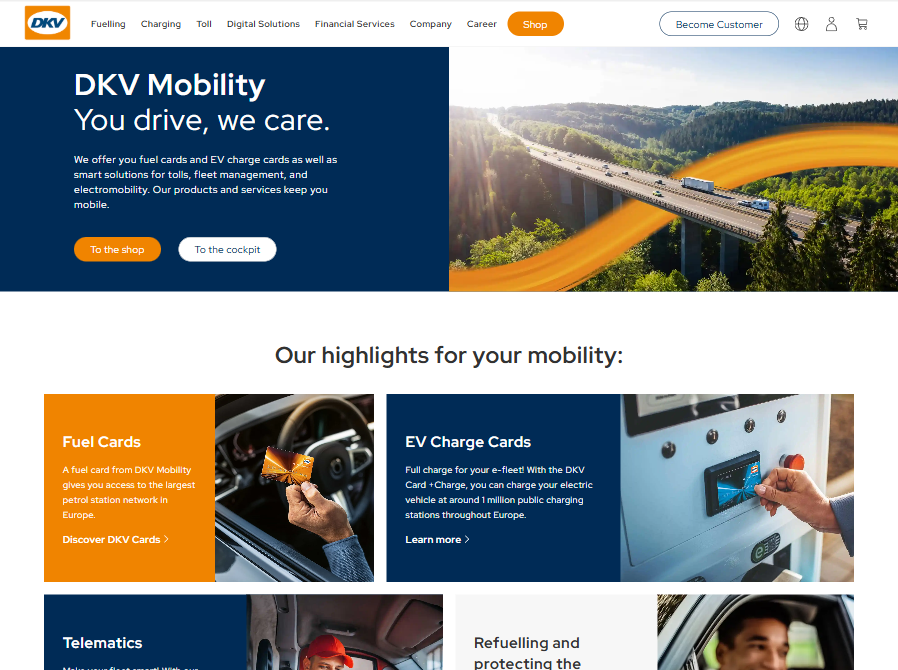 DKV Mobility dashboard and product pages preview