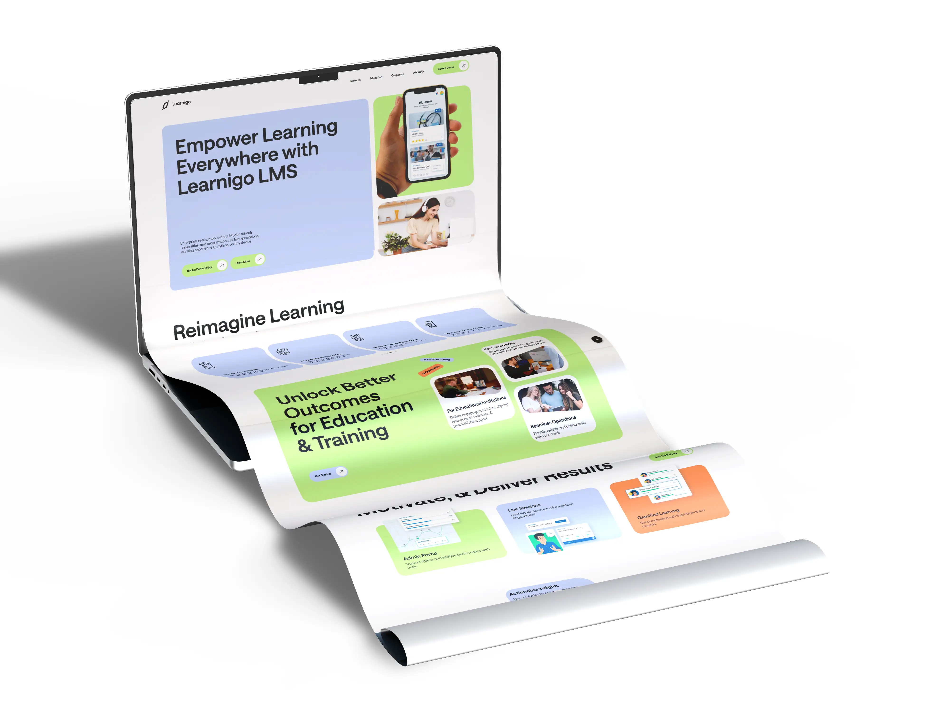 Learingo platform preview — dashboard and course screens